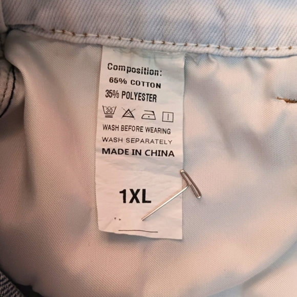 Asymmetrical Denim Skirt Midi Distressed High Waist Light Wash Blue 1X Back Slit - Picture 3 of 6